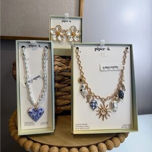 Piper K Gold Necklace with Blue and White Charms